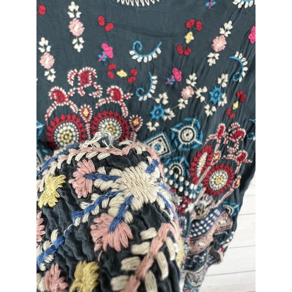 Johnny Was Shirt Womens Small Teal Embroidered Boho Tunic Top Cupra Rayon - Picture 4 of 9